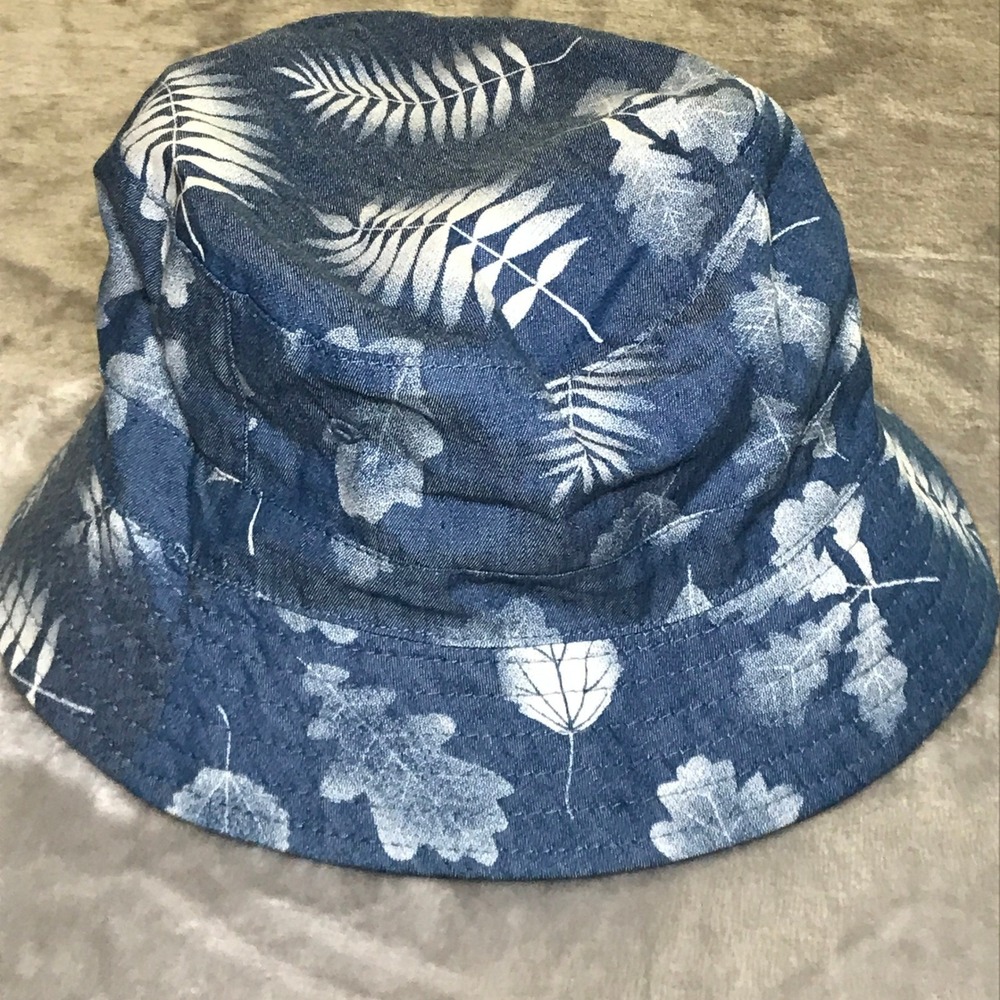 Abound Bucket Hat Blue Denim Leaf Print One Size ABD16974 Casual Sun Hat